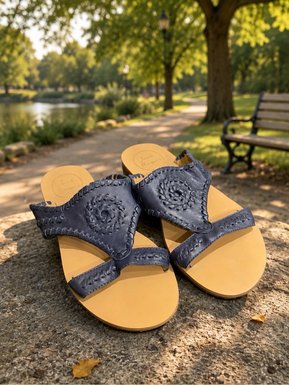 Jack Rogers Navy Leather Slide Sandals size 6.5